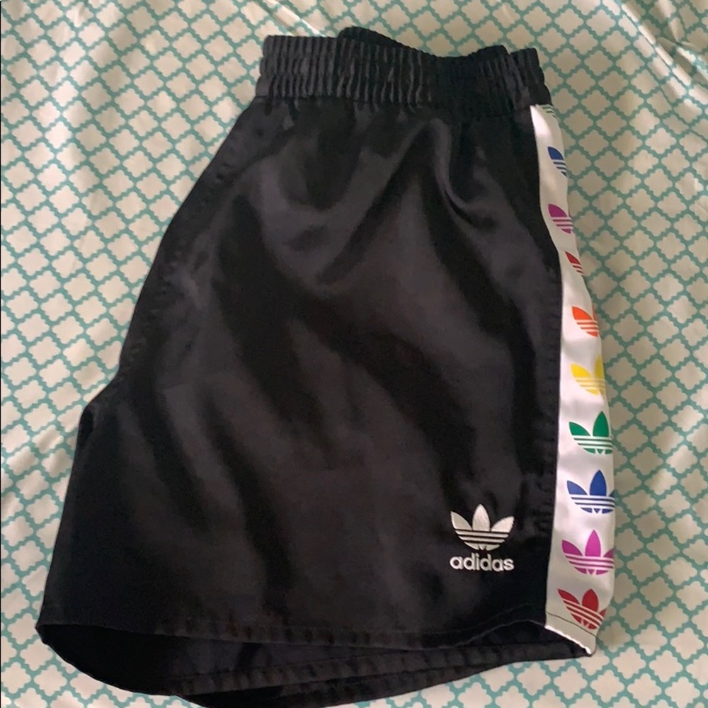 Adidas black shorts with rainbow logo M